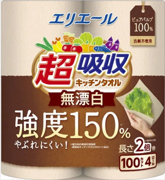 エリエール超吸収キッチンタオル無漂白4R(100カット)