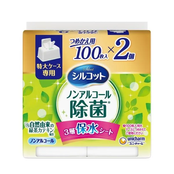 シルコットノンアルコール除菌ウェットティッシュ大容量専用詰替100枚×2個パック