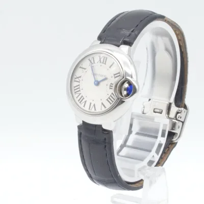 \50枚先着★3%OFFクーポン配布中/ Cartier カルティエ バロンブルー ドゥ カルティエ W69018Z4 3009 シルバー文字盤 ローマン SS クォーツ ブラック レザーベルト レディース 腕時計 【中古】 ギフト プレゼント