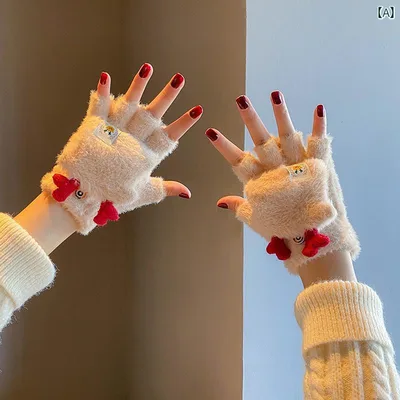 手袋 冬用 女性用 フリップ ハーフ フィンガーグローブ かわいい ベルベット 厚手 暖かい 学生 サイクリング タッチ スクリーン 防寒 コットン