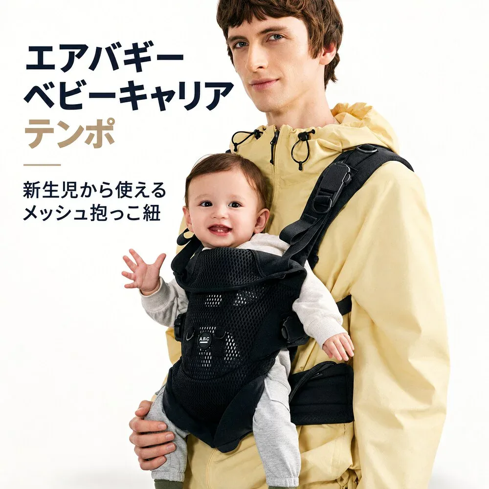 抱っこ紐 新生児 エアバギー ベビーキャリア テンポ AIRBUGGY TEMPO メッシュ 対面抱き 前向き抱き おんぶ 3WAY 0ヶ月から 15kg マグネットバックル 洗濯機対応 通気性 肩腰負担軽減 コンパクト 男女兼用 出産準備 出産祝い 正規品 送料無料