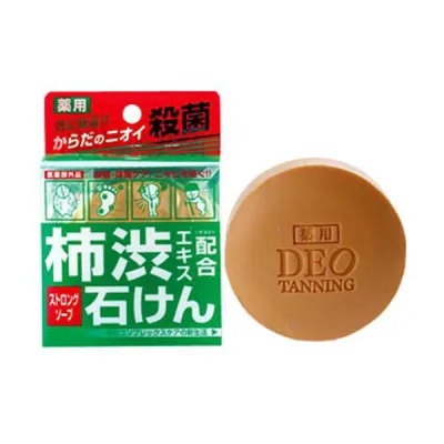 柿渋エキス配合石けん デオタンニングソープ 100g 薬用ストロング 医薬部外品(柿渋石鹸 柿タンニン 配合 体臭 汗臭 加齢臭 ケア ニオイ 皮脂 対策 洗浄 汚れ スッキリ さっぱり 爽快 ベントナイト 泥 全身用石鹸 ボディソープ コスメテックスローランド)