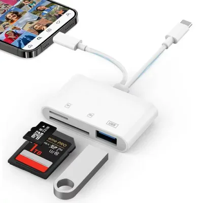 SDカードリーダー【業界新版 3in1 Type-C & i-Phone SD/TF変換アダプタ】カードリーダー 0TG機能 設定不要 高速伝送 双方向転送 写真/ビデオ/動画 i-Phone17/タイプC
