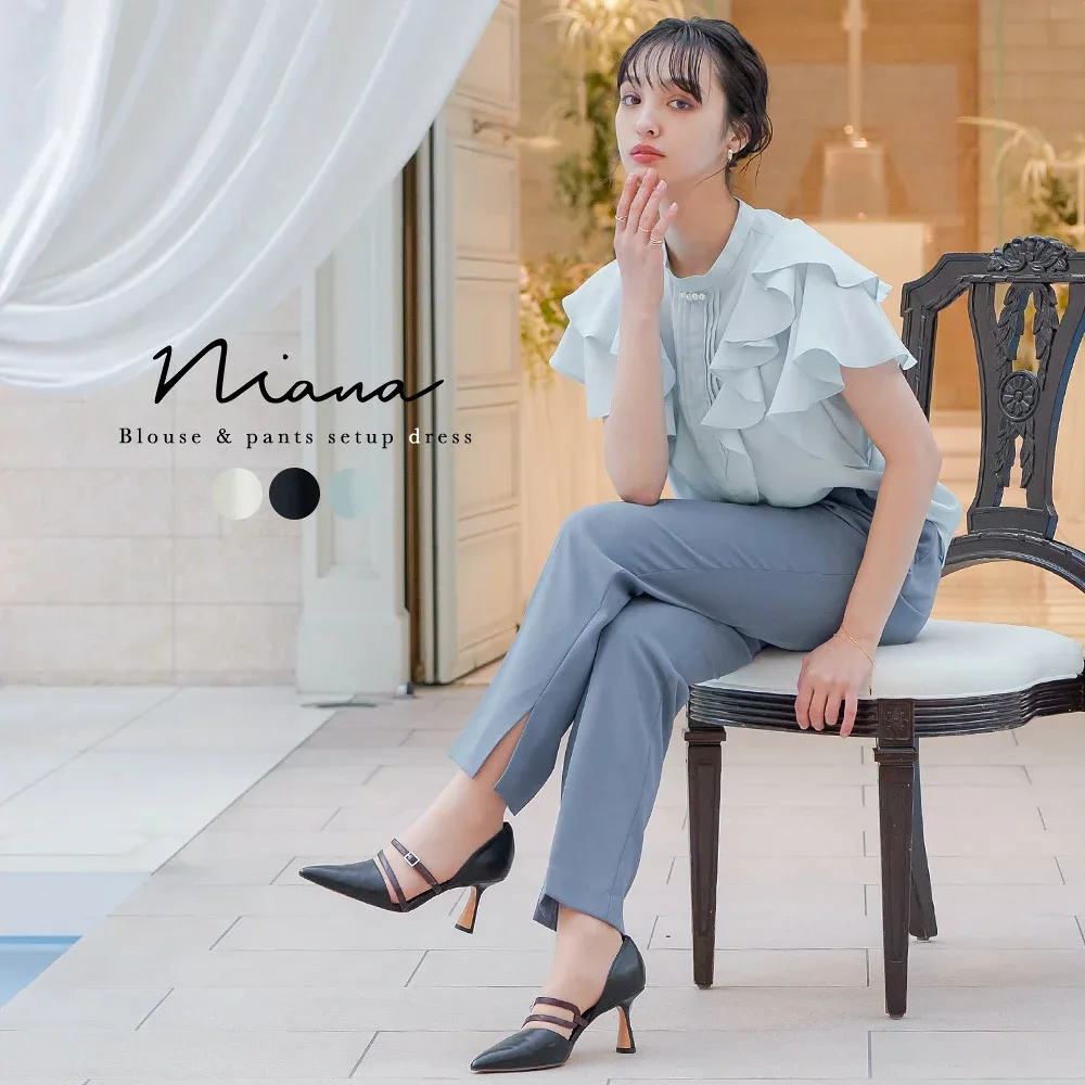 結婚式 セットアップ パンツドレス パーティードレス ブラウス テーパードパンツ パール フリル袖 半袖 ロング丈 袖あり オケージョン 1.5次会 春夏秋冬 二次会 謝恩会 成人式 同窓会 女子会 お呼ばれ 体型カバー ゴム 入学式 卒業式 セレモニー スーツ ママ 20代 30代 40代