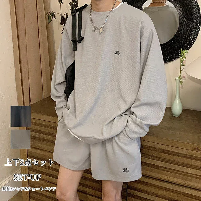 セットアップ メンズ 長袖tシャツ ショートパンツ スポーツ スウェット トレーニング アウトドア ヒップホップ ゆったり 大きいサイズ