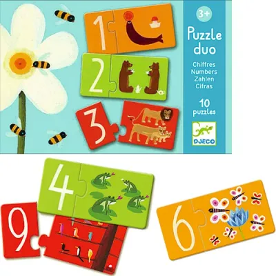 DJECO パズルデュオ ナンバーズ 知育玩具 3歳 4歳 5歳 数 数字 子供 誕生日プレゼント 誕生日 男の子 男 女の子 女 玩具 型はめパズル パズル 幼児 プレゼント 知育 どうぶつパズル キッズ 幼稚園 動物 アニマル 出産祝い クリスマスプレゼント