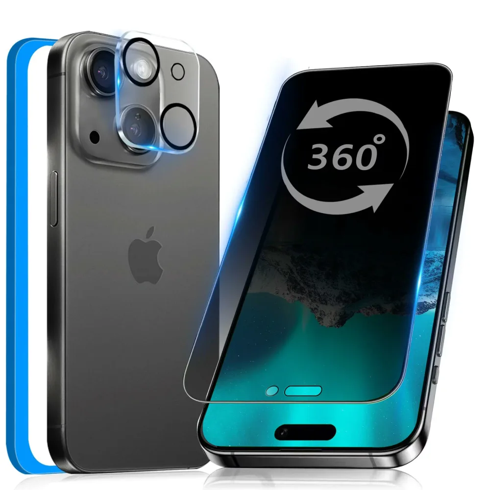 360度 覗き見防止 iPhone15 用 ガラスフィルム 覗き見防止 360 全方向 液晶保護 フィルム のぞき見 強化ガラス アイフォン 1