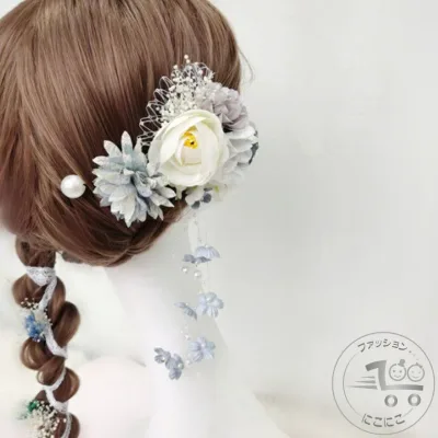 新生活 ヘッドドレス 花 ウェディング 全3色 | 花嫁 ウエディング ブライダル 髪飾り 造花 結婚式 海外挙式 前撮り 花飾り ヘアアクセサリー 和装 袴 成人式 着物 ウエディングドレス おしゃれ ブルー ピンク パープル