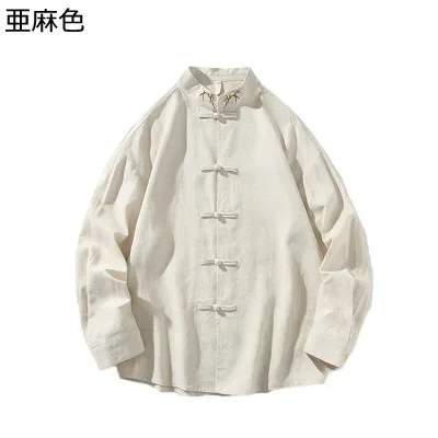 唐装 メンズ チャイナ服 伝統服 長袖 刺繍柄 大きいサイズ カジュアル ゆったり おしゃれ チャイナボタン ファッション シャツ チャイナ風 無地 春秋 散歩 デイリー 旅行 普段着