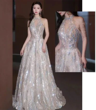 XS-3XL Women's wedding dress, color dress, wedding, bride, reception, embroidery, after-party, party dress, concert, bride, recital, pink