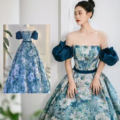 Ladies' wedding dress, color dress, wedding, bride, reception, embroidery, after-party, party dress, concert, bride, recital