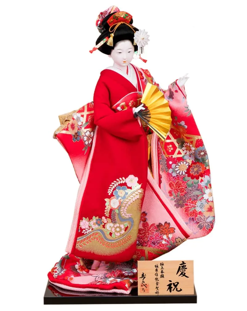 日本人形 尾山人形 人形単品 寿喜代作 熊倉聖祥原作 極上本頭 慶祝 正絹 片袖金彩 12号 【2027年度新作】 sk-gokujo372