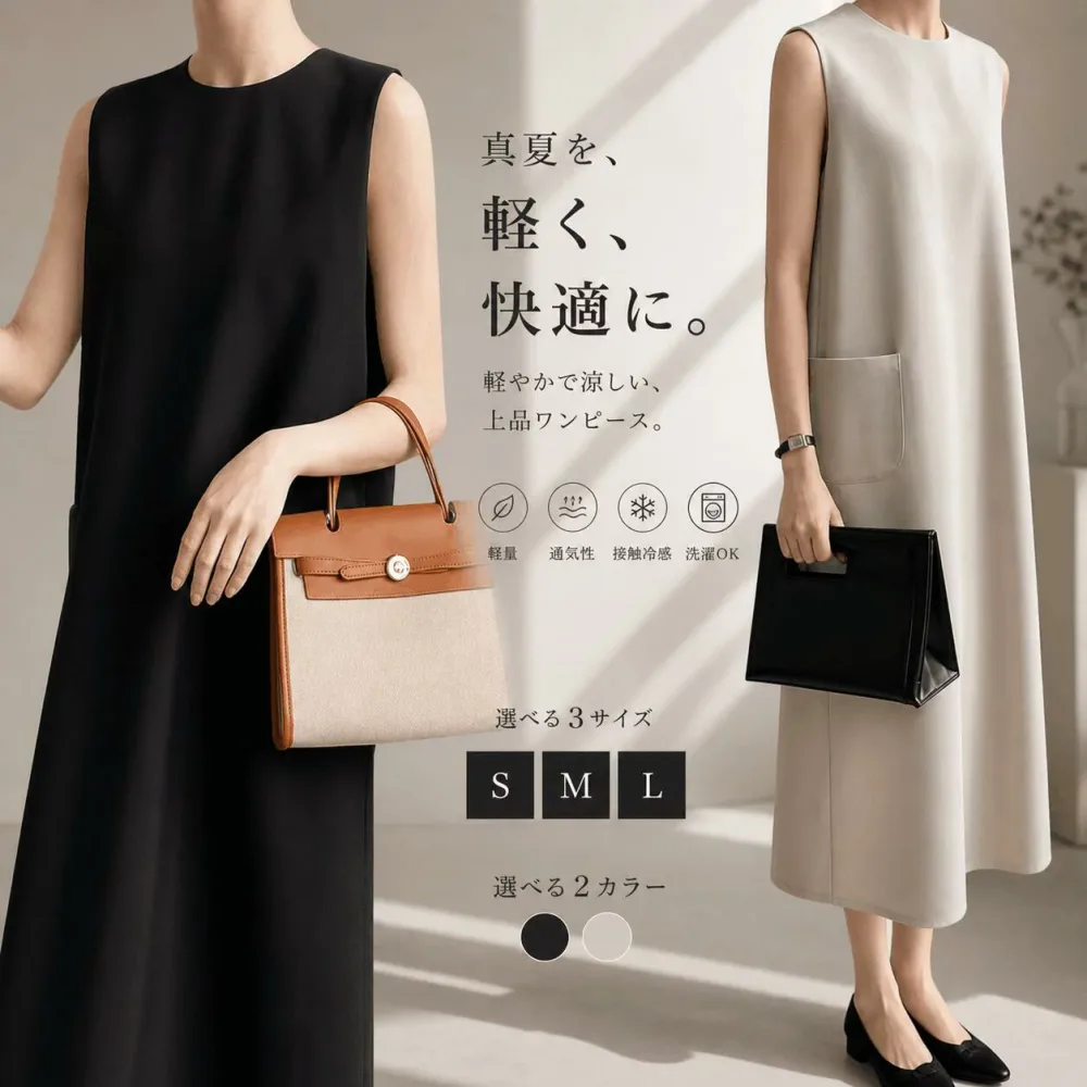 「人気発売中&高品質」ワンピース レディース 夏 ノースリーブ ロングワンピース きれいめ ゆったり 体型カバー 着痩せ ロング丈 無地 ポケット付き 後ろファスナー ラウンドネック ブラック ベージュ 通勤 オフィス カジュアル