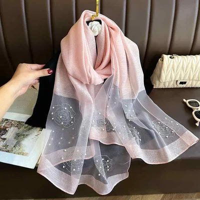 スカーフ 女性用 春夏 ローズ柄 花柄 ストーン刺繍 再生繊維 長方形 長め 遮光 透気 薄手 ビーズ レース かわいい 甘め プリンセス ナチュラル ピンク ピーチピンク ライトパープル ブラック グレー ネイビー アイボリー カーキ イエロー グリー