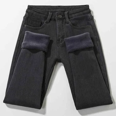 レディース 牛仔パンツ グレー ブラック 冬用 秋冬 保暖 厚手 綿素材 51-70% ハイウエスト ワイドレッグ 9分丈 細身 スリム 軽量 通勤用 OLスタイル 気質 洗い加工 浅色 切り替え 伸縮性 吸湿速乾 普段使い 部屋着 デニム 再生繊維 カ