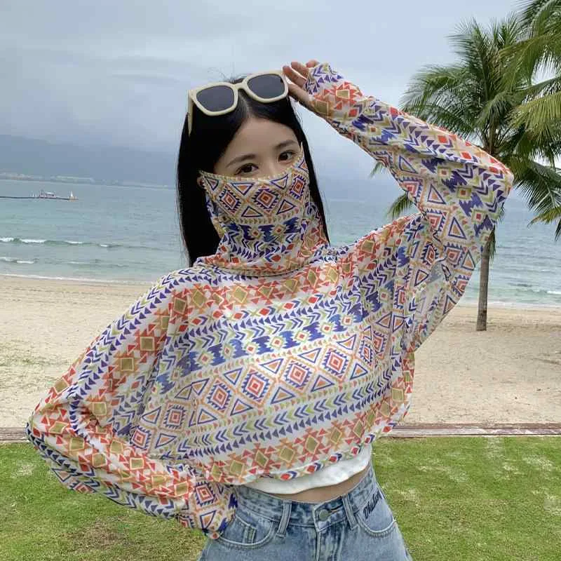 防晒 ショール セット 女性用 夏 接触冷感 超軽量 透気 UVカット 風防 遮光 ピンク ドット柄 オレンジ ジオメトリック ブルー ハート グリーン チェック 葉柄 フラワー グリーン フラワー ラビット 幾何学柄 日韓風 かわいい 甘め 韓国スタイ