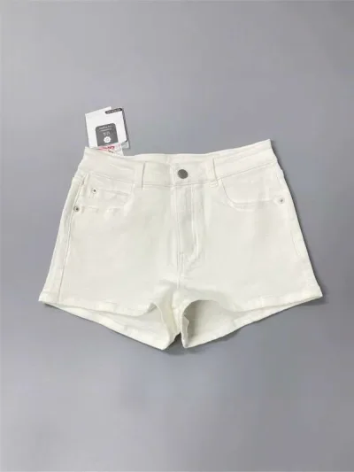 デニム ショートパンツ レディース 春夏 ハイウエスト 直筒 切り替え 伸縮性 吸湿速乾 綿混 ポリエステル 軽量 通勤 普段使い カジュアル かわいい ヒップアップ ホワイト ピンク ブラウン ブラック