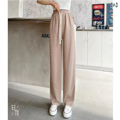 Women's Summer Thin Cool Touch Wide Pants High Waist Straight Long Loose Elastic Moisture Absorbent Quick Drying Polyester Material Urban Commuting Everyday Use Cool Style Belt Included Light Color Gray Black Blue Pink Beige