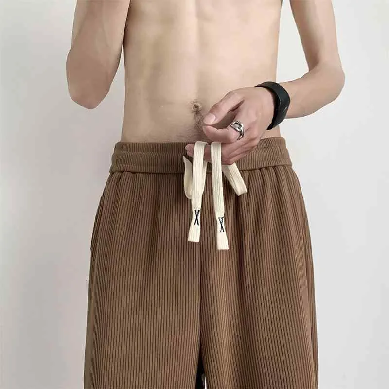 ロングパンツ 男性用 接触冷感 ワイドパンツ ストレート ズボン ブラウン 無地 カジュアル 伸縮性 通気性 春夏 柔らかい 部屋着 リラックス ボトムス ビッグシルエット