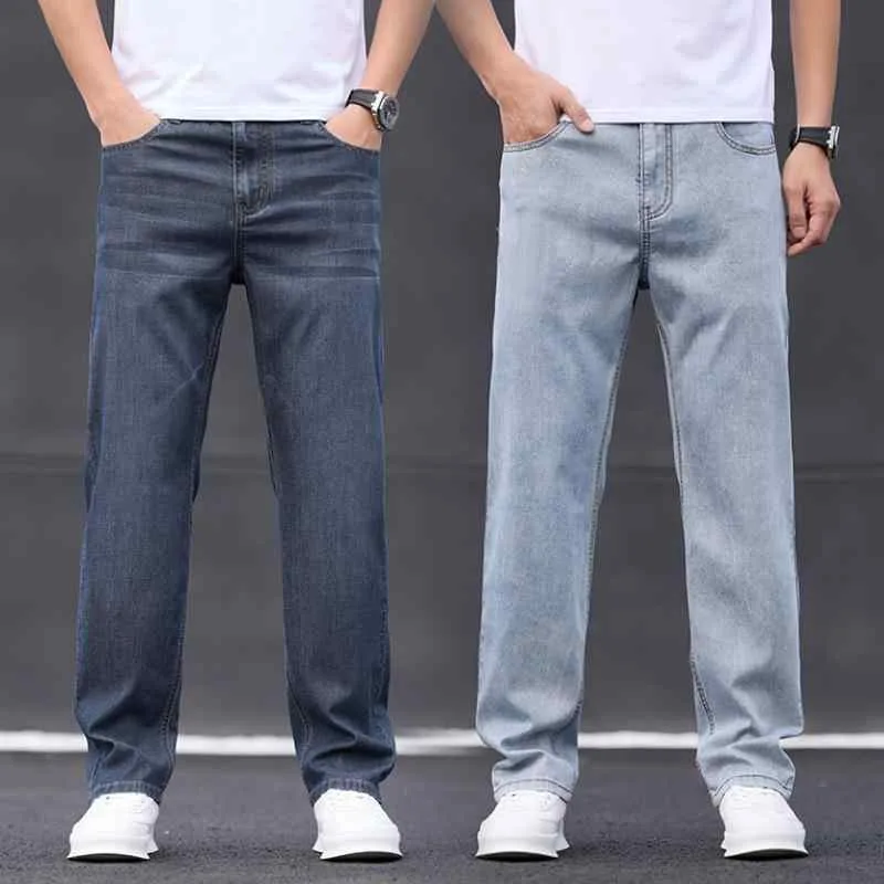 ロングパンツ メンズ ストレート 接触 再生繊維 デニム パンツ カジュアル テーパード ワイド ルーズフィット ゆったり 軽い 涼しい 薄手 オールシーズン 通勤用 普段使い