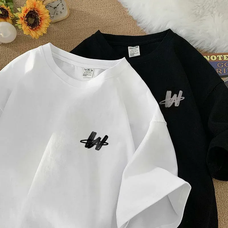 Tシャツ 半袖 カットソー メンズ トップス プルオーバー 綿100 重磅 厚手 260g クルーネック 丸首 英字 英語 プリント ゆったり カジュアル 部屋着 普段着 日常 通学 旅行 春 夏 黒 白 S M L XL 2XL 3XL