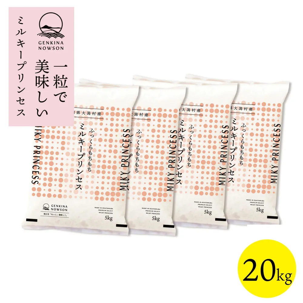 ミルキープリンセス 20kg 送料無料 脱気包装5kg×4袋 選べる精米(白米/無洗米)2025年産 令和7年産 秋田県産 農家直送 小分