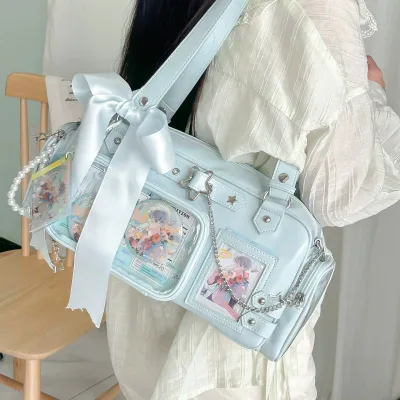 2026 新作 大容量 痛バッグ 二次元 制服風 アイドル推し活 学園風 ショルダー 手提げ トートバッグ おしゃれ 収納 グッズ 透明 かわいい ライブ イベント 通学 デイリー 参戦バッグ 送料無