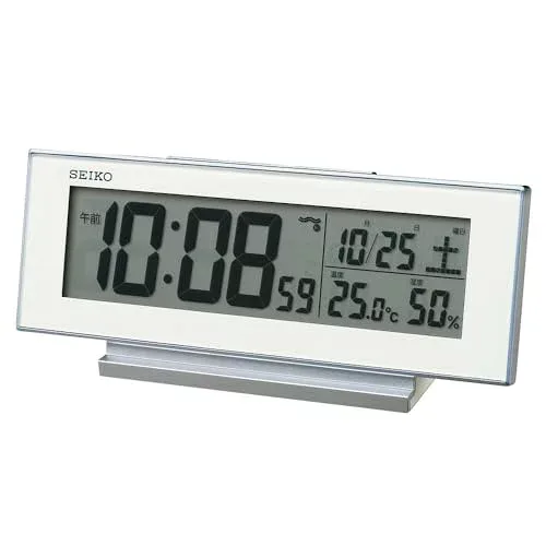 セイコークロック(Seiko Clock) 目覚まし時計 常時点灯 電波 デジタル カレンダー 温度 湿度 表示 夜でも見える白 82×206×