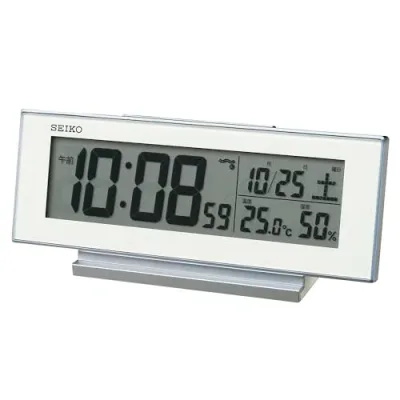 セイコークロック(Seiko Clock) 目覚まし時計 常時点灯 電波 デジタル カレンダー 温度 湿度 表示 夜でも見える白 82×206×