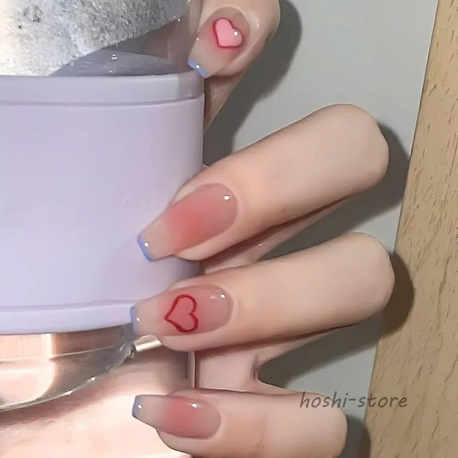 ネイルチップ ハート貼るだけ バレリーナ 韓国 ギャル 可愛い フレンチ つけ爪 nail グッズ(ピンク1, ミディアム)