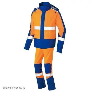 (同梱不可) アイトス レインウエア(男女兼用)(FS-1110) オレンジ×ネイビー M 56206 基本性能充実のベーシックモデル、高視認性レインウエア