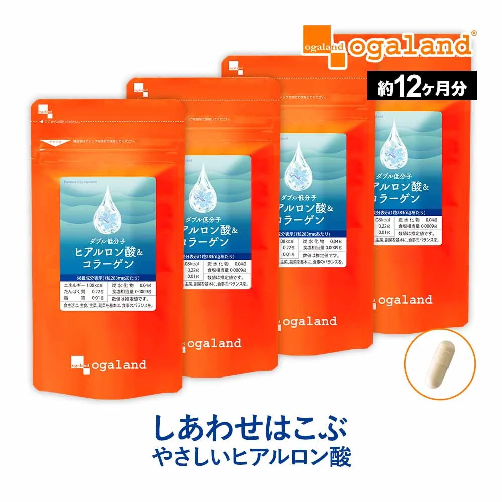 W低分子ヒアルロン酸&コラーゲン(約12ヶ月分)ヒアルロン酸 コラーゲン 送料無料 サプリ サプリメント オーガランド 低分子ヒアルロン酸 低分子コラーゲン 低分子フィッシュコラーゲン ポイント消化 送料無 ポイント消費 送料無料