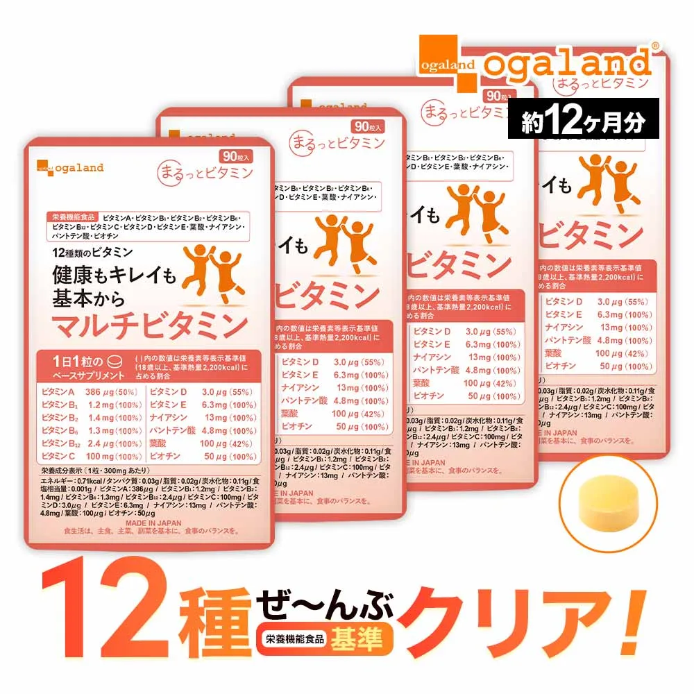 【栄養機能食品】マルチビタミン(約12ヶ月分) オーガランド ビタミンA ビタミンB ビタミンC ビタミンD ビタミンE ビオチン 葉酸 ナイアシン パントテン酸 食事 栄養不足 野菜不足 が気になる方に 栄養機能食品 ポイント消化 送料無料 マルチビタミン サプリ 大容量 1年分
