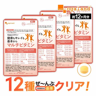 【栄養機能食品】マルチビタミン(約12ヶ月分) オーガランド ビタミンA ビタミンB ビタミンC ビタミンD ビタミンE ビオチン 葉酸 ナイアシン パントテン酸 食事 栄養不足 野菜不足 が気になる方に 栄養機能食品 ポイント消化 送料無料 マルチビタミン サプリ 大容量 1年分