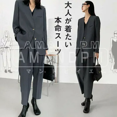 セットアップ レディース セレモニー スーツ きれいめ 春 秋 2点セットスーツジャケット フォーマルスーツ パンツスーツ セレモニースーツ ビジネススーツ 大きいサイズ ノーカラー 上品 入学式 入園式 卒業式 卒園式 ママ フォーマル 七五三 母 体型カバー 結婚式 50代