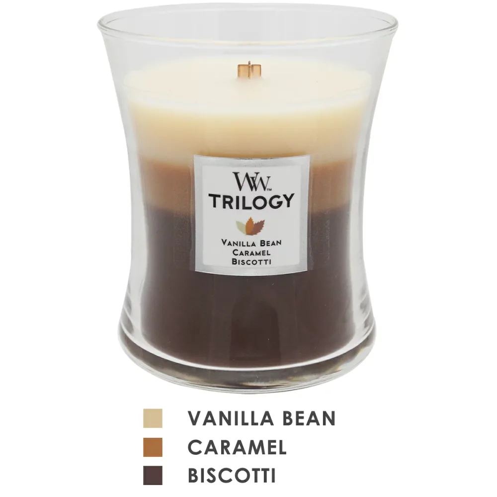 ☆ギフトボックス入り☆ウッドウィックトリロジージャーM(カフェスイーツ)WW910-05-09 WoodWick TRILOGYcandle(公式認証店)高品質 パチパチ リラックス バニラ プレミアムフレグランス アロマキャンドル たき火キャンドル カメヤマキャンドル