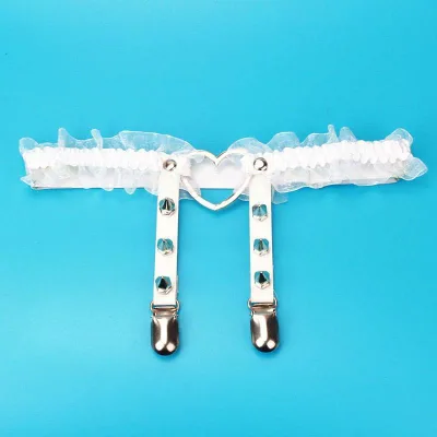 ガーターベルト レディース セクシー ハート レース エッジ ナイトクラブ レザー リベット レッグリング デコレーション 白 黒 ピンク