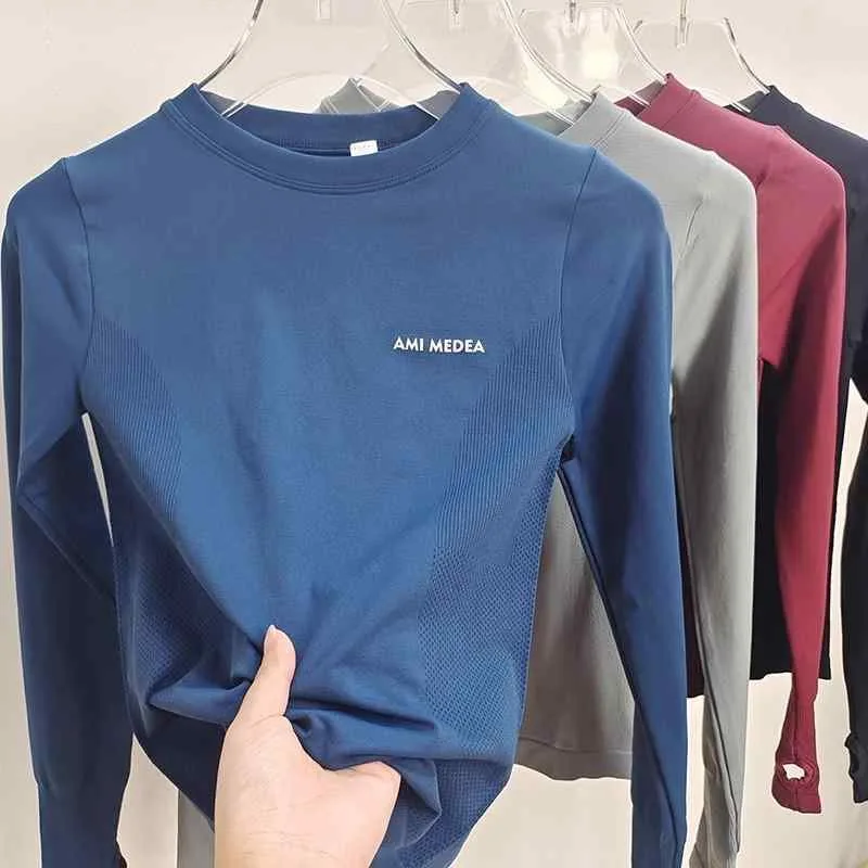 Women's T-shirt, Long Sleeve, Cut and Sewn Top, Sportswear, Exercise, Round Neck, Crew Neck, Elastic, Stretch, Slim Fit, Fitness, Yoga, Running, Training Wear, Autumn/Winter, Moisture Absorbent, Quick Drying, Breathable, Plain, Everyday Use, Gray, Deep Blue, Red, Everyday Wear