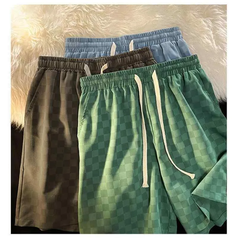 ハーフパンツ メンズ 夏用 5分丈 膝上 ショートパンツ ルーズ ストレート ポリエステル混紡 チェック柄 カジュアル スポーツウェア ビーチパンツ 海水浴 リゾート 部屋着 グレー カーキ グリーン ブルー
