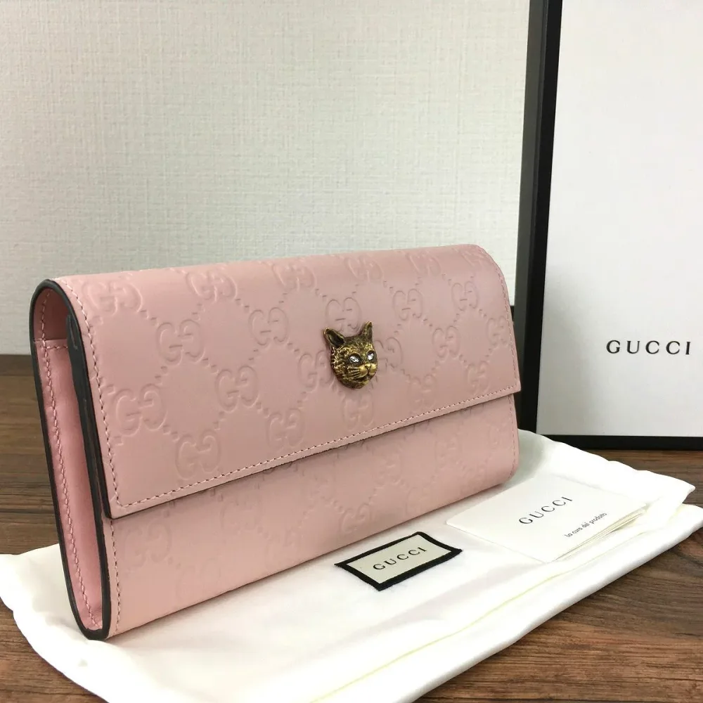 【中古】 極美品 GUCCI ラウンドファスナー長財布 548055 キャット 箱付き 490
