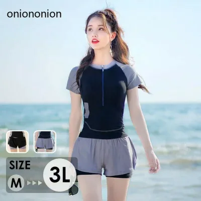 フィットネス 水着 セパレート プリント ショートパンツ ボーイレッグ レディース 大きいサイズ 体型カバー かわいい 上品 水陸両用 女性 サーフィン 韓国風 可愛い 半袖 水泳 競泳 カジュアル シンプル 海 ビーチ スポーツジム ママ水着 df146n1n1wa