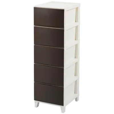 収納チェスト 5段 スリム 幅34cm 奥行42cm 高さ107cm 収納ケース 収納ボックス 衣装ケース タンス 引き出し おしゃれ マット加工 リビング クローゼット 洗面所 ブラウン