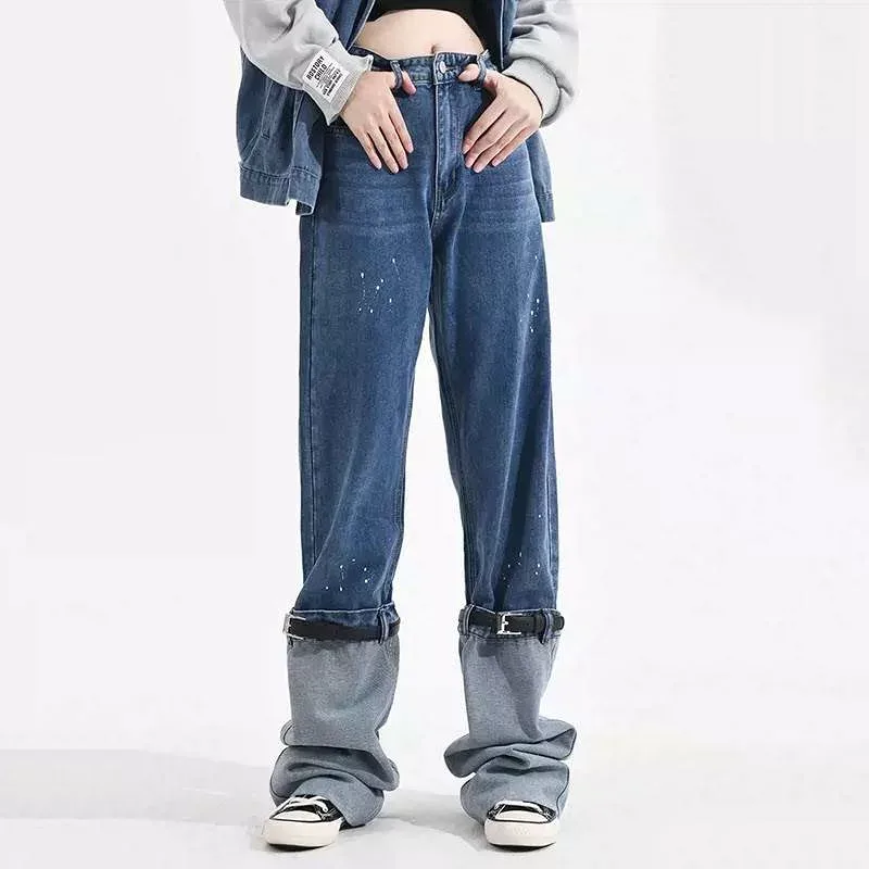 デニムパンツ ボトムス フルレングス ハイウエスト ベルト レディース かわいい 大人可愛い きれいめ 上品 こなれ感 シンプル カジュアル 主役級 存在感 個性的 韓国 オルチャン デート お出かけ デニムパンツ ロング丈 ストレート ポケット ファスナー ジッパー