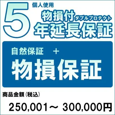 【最大3000円OFFクーポン】【対象商品のみ】個人5年物損付延長保証(自然故障+物損 商品金額)250,001円〜300,000円用 (99990005-30)