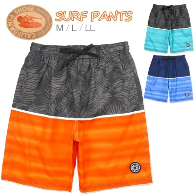 CALiFORNiA SHORE メンズ サーフパンツ 水着 M L LL カリフォルニアショア 428-431 海パン 海水パンツ トランクス リーフ柄 ワッペン ブラック チャコールグレー ネイビー 大きいサイズあり