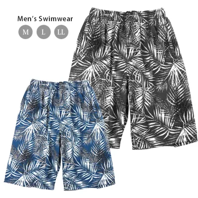 サーフパンツ 水着 メンズ M L LL M-2110 ブラック ネイビー スイムウェア 海水パンツ 海パン 短パン トランクス ハーフパンツ ショートパンツ 男性 ヤシ柄 椰子 リーフ柄 紳士 黒 紺 大きいサイズあり