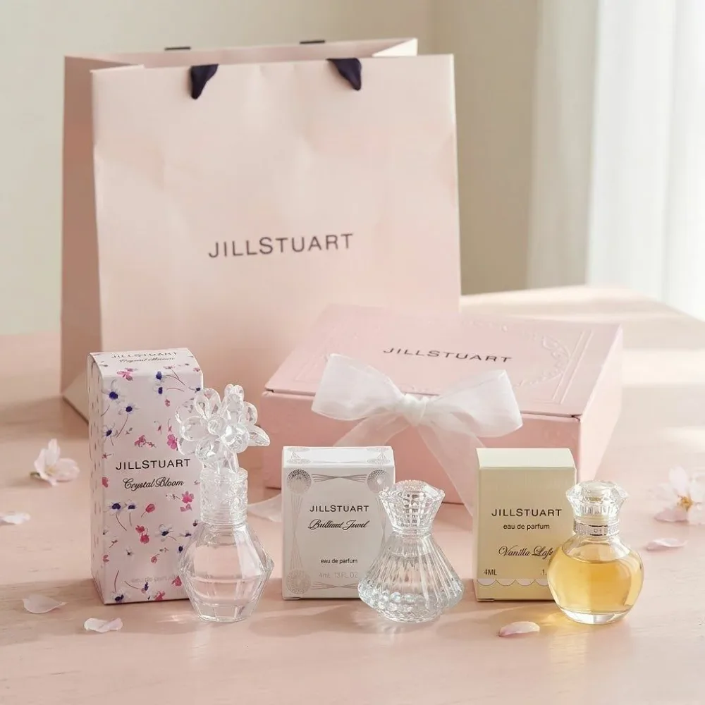 Wrapped JILL STUART Eau de Parfum Mini Size Gift Set (Christian Le Bloom Brilliant Jewel Vanilla Last) EDP Perfume 3 Type Set (4ml x 3) Comes with gift box and shopper