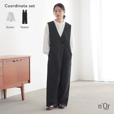 【クーポンで1000円OFF 10/20 23:59迄】2点コーデセット 2024 レディース シャツ ブラウス プルオーバー 前開きシャツ 襟付きシャツ ケープ襟 パフスリーブ ぽわん袖 ミディ丈 調節可能 オールインワン サロペット【メール便不可】【30】
