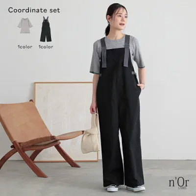 【クーポンで20%OFF 10/25 23:59迄】2点コーデセット 2025 レディース ニット トップス サマーニット 半袖 五分袖 セーター クルーネック レイヤード サロペット ロング丈 ワイド 綿100% 春 夏 秋 オシャレウォーカー【メール便不可】【30】