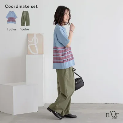 【クーポンで20%OFF 10/25 23:59迄】2点コーデセット 2025 レディース パンツ ボトムス タック ロング 吸水速乾 接触冷感 バレル ひんやり ニット トップス 半袖 ポロシャツ レギュラーカラー コットン100% 春 夏 オシャレウォーカー【メール便不可】【30】